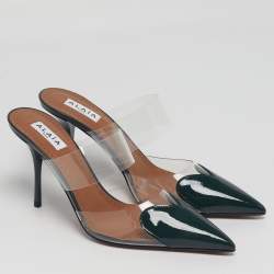 Pre Owned مُلابس علّايا جلد بيج لامع و بي في سي لا كور مفتوح من الخلف مقاس 38