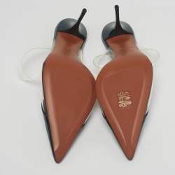 Pre Owned مُلابس علّايا جلد بيج لامع و بي في سي لا كور مفتوح من الخلف مقاس 38