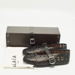 Pre Owned Alaia Vienne Size 41 Black Leather Ballet Flats