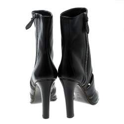 Pre Owned Alaia Black Leather Peep Toe Zipper Booties Size 39