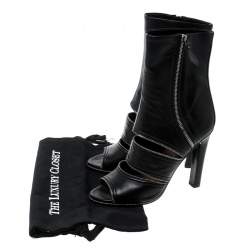 Pre Owned Alaia Black Leather Peep Toe Zipper Booties Size 39