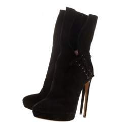 Pre Owned Alaia Black Suede Lace Up Platform Ankle Boots Size 41