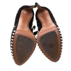 Pre Owned Alaia Black Suede Embellished Platform Ankle Boots Size 39.5