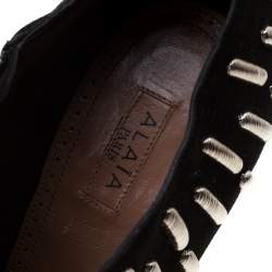 Pre Owned Alaia Black Suede Embellished Platform Ankle Boots Size 39.5