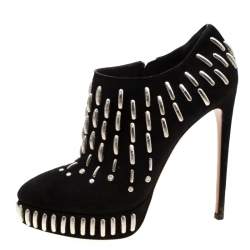 Pre Owned Alaia Black Suede Embellished Platform Ankle Boots Size 39.5