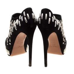 Pre Owned Alaia Black Suede Embellished Platform Ankle Boots Size 39.5