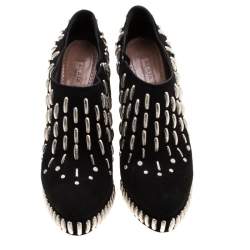 Pre Owned Alaia Black Suede Embellished Platform Ankle Boots Size 39.5