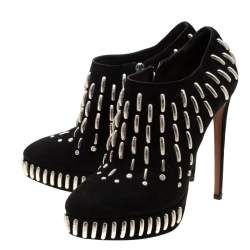 Pre Owned Alaia Black Suede Embellished Platform Ankle Boots Size 39.5