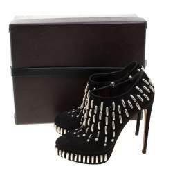 Pre Owned Alaia Black Suede Embellished Platform Ankle Boots Size 39.5
