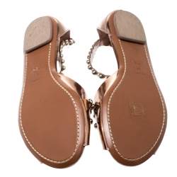 Pre Owned Alaia Brown Leather Studded T Strap Flat Sandals Size 40