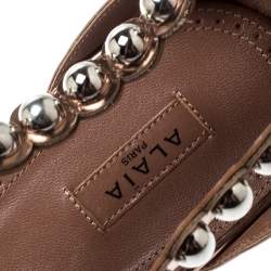 Pre Owned Alaia Brown Leather Studded T Strap Flat Sandals Size 40