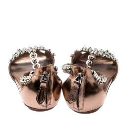 Pre Owned Alaia Brown Leather Studded T Strap Flat Sandals Size 40