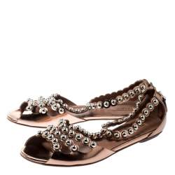 Pre Owned Alaia Brown Leather Studded T Strap Flat Sandals Size 40