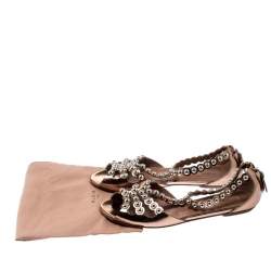 Pre Owned Alaia Brown Leather Studded T Strap Flat Sandals Size 40