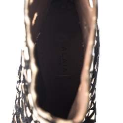 Pre Owned Alaia Black Suede Embellished Lazer Cut Ankle Booties Size 37