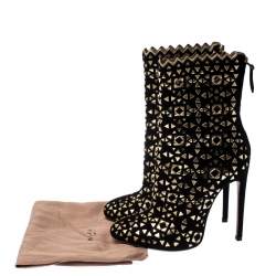 Pre Owned Alaia Black Suede Embellished Lazer Cut Ankle Booties Size 37
