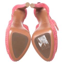 Azzedine Alaia Pink Suede And PVC Studded Peep Toe Platform Sandals Size 38