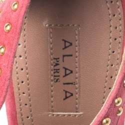 Azzedine Alaia Pink Suede And PVC Studded Peep Toe Platform Sandals Size 38