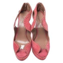 Azzedine Alaia Pink Suede And PVC Studded Peep Toe Platform Sandals Size 38