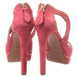 Azzedine Alaia Pink Suede And PVC Studded Peep Toe Platform Sandals Size 38