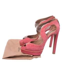 Azzedine Alaia Pink Suede And PVC Studded Peep Toe Platform Sandals Size 38
