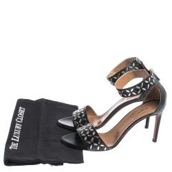 Alaia Black Studded Leather Open Toe Ankle Cuff Sandals Size 38.5