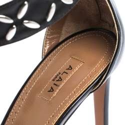 Alaia Black Studded Leather Open Toe Ankle Cuff Sandals Size 38.5