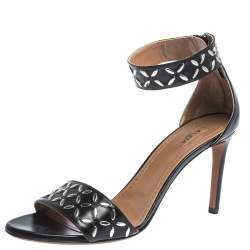 Alaia Black Studded Leather Open Toe Ankle Cuff Sandals Size 38.5