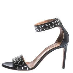 Alaia Black Studded Leather Open Toe Ankle Cuff Sandals Size 38.5