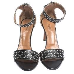 Alaia Black Studded Leather Open Toe Ankle Cuff Sandals Size 38.5