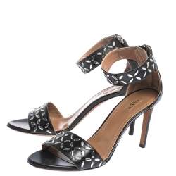 Alaia Black Studded Leather Open Toe Ankle Cuff Sandals Size 38.5