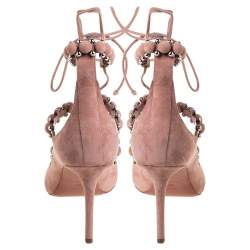 Pre Owned Alaia Beige Suede Bombe Embellished Open Toe Ankle Wrap Sandals Size 39