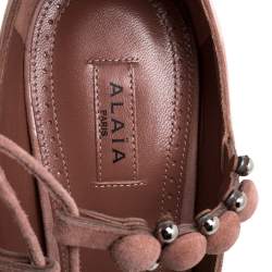 Pre Owned Alaia Beige Suede Bombe Embellished Open Toe Ankle Wrap Sandals Size 39