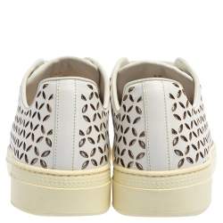 Pre Owned Alaia White Laser Cut Leather Low Top Sneakers Size 40