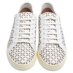 Pre Owned Alaia White Laser Cut Leather Low Top Sneakers Size 40