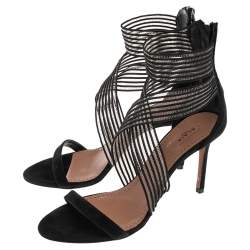 Pre Owned Alaia Black Suede and Net Crisscross Ankle Length Sandals Size 38.5
