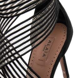 Pre Owned Alaia Black Suede and Net Crisscross Ankle Length Sandals Size 38.5