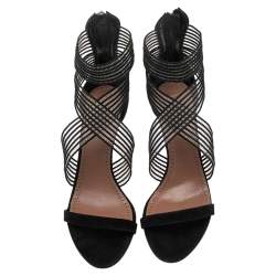 Pre Owned Alaia Black Suede and Net Crisscross Ankle Length Sandals Size 38.5