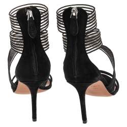 Pre Owned Alaia Black Suede and Net Crisscross Ankle Length Sandals Size 38.5