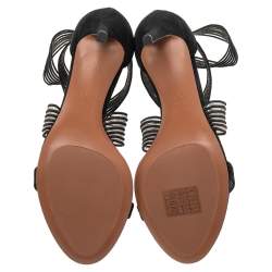 Pre Owned Alaia Black Suede and Net Crisscross Ankle Length Sandals Size 38.5