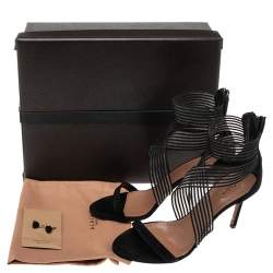 Pre Owned Alaia Black Suede and Net Crisscross Ankle Length Sandals Size 38.5