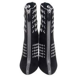 Pre Owned Alaia Black Laser Cut Suede Mid Calf Boots Size 38.5