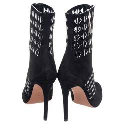 Pre Owned Alaia Black Laser Cut Suede Mid Calf Boots Size 38.5