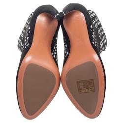 Pre Owned Alaia Black Laser Cut Suede Mid Calf Boots Size 38.5