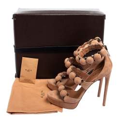 Pre Owned Alaia Beige Suede Bombe Ankle Strap Platform Sandals Size 37.5