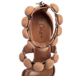 Pre Owned Alaia Beige Suede Bombe Ankle Strap Platform Sandals Size 37.5