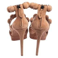 Pre Owned Alaia Beige Suede Bombe Ankle Strap Platform Sandals Size 37.5