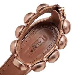 Pre Owned Alaia Metallic Rose Gold Leather Bombe Ankle Strap Sandals Size 39.5