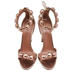 Pre Owned Alaia Metallic Rose Gold Leather Bombe Ankle Strap Sandals Size 39.5