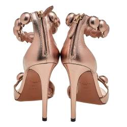Pre Owned Alaia Metallic Rose Gold Leather Bombe Ankle Strap Sandals Size 39.5